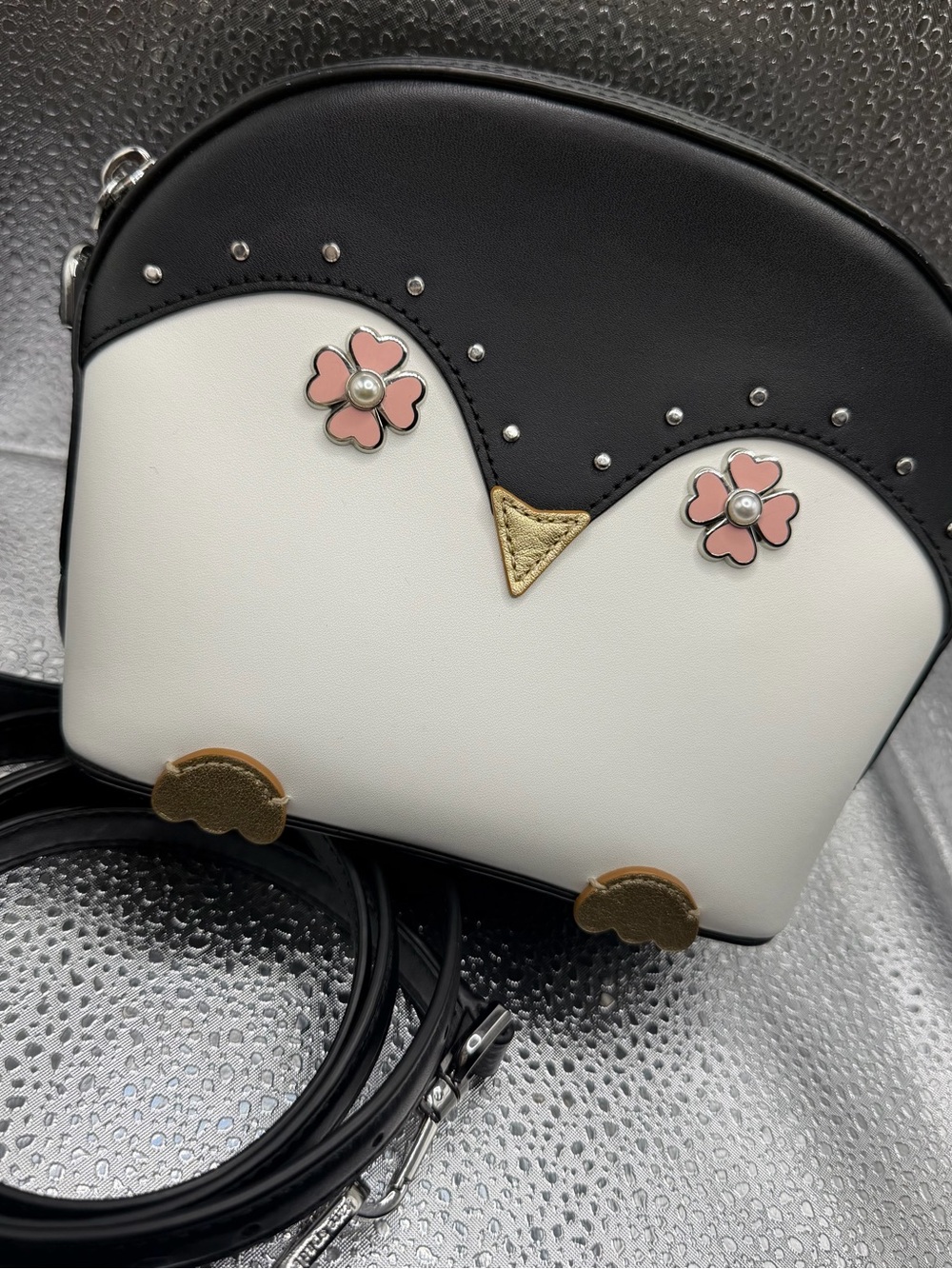 Kate Spade Frosty Penguin Novelty Leather Crossbody Bag WKRU6240 Black White.